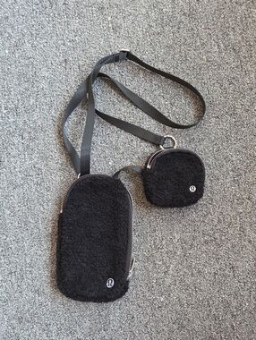 lululemon athletica Black Furry Crossbody Phone Bag.